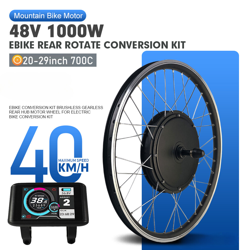 48V 1000W Electric Bike Conversion Kit Rear Hub Motor Wheel 20-29inch 700C
