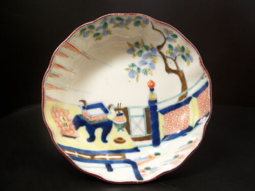 Antique Japanese Arita Imari Bowl with Exterior Scholar Scene - Afbeelding 1 van 12