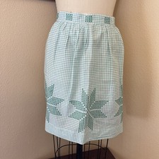 Vtg Cottage Core Apron Gingham Green White L 19 X W 15