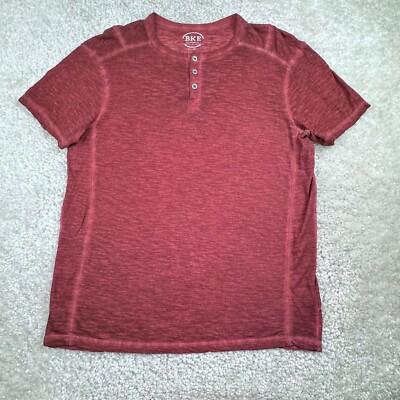 Buckle Black BKE Polo Shirt Mens Large Red Distress Paper Thin Stretchy Standard
