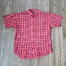 Vintage 80s Woolrich Short Sleeve Shirt Red Black Plaid Thin Large USA Made