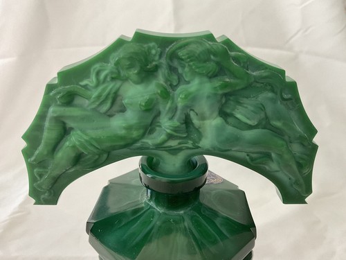 Czech Nudes Green Malachite Glass Perfume Bottle Elaborate Stopper - Picture 2 of 5