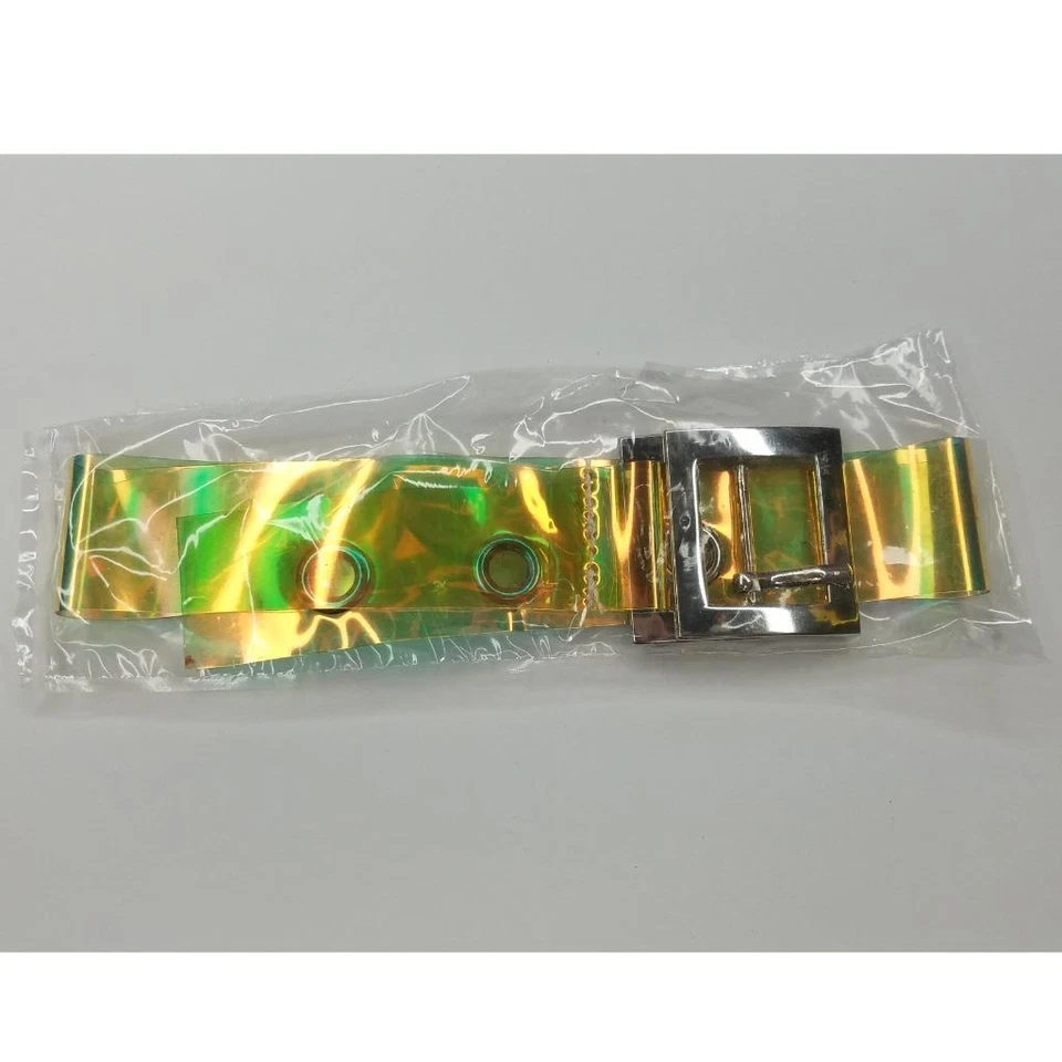 Iridescent Clear Vinyl Choker Grommets Belt Buckle Rave Dance Festival 3680 - Image 4 of 4