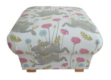 Clarke March Hare Summer Pink Fabric Footstool Pouffe Footstall Rabbits Nursery