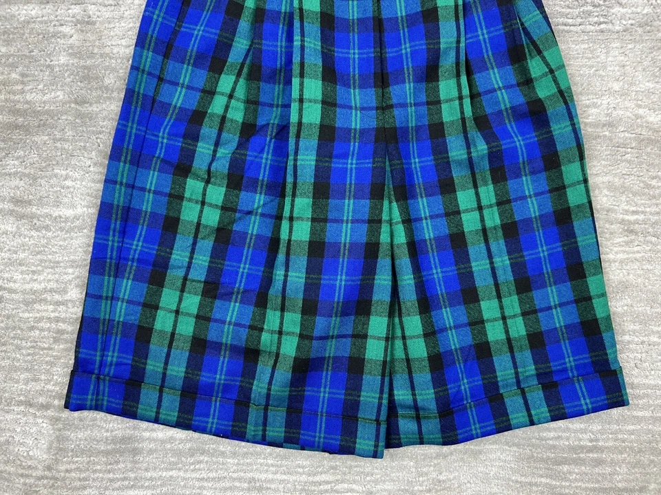 Pantalones Cortos Talbots De Colección Mujer 6 Azul Verde A Cuadros Plisados Negros Bolsillos Lana Foto 3 de 4