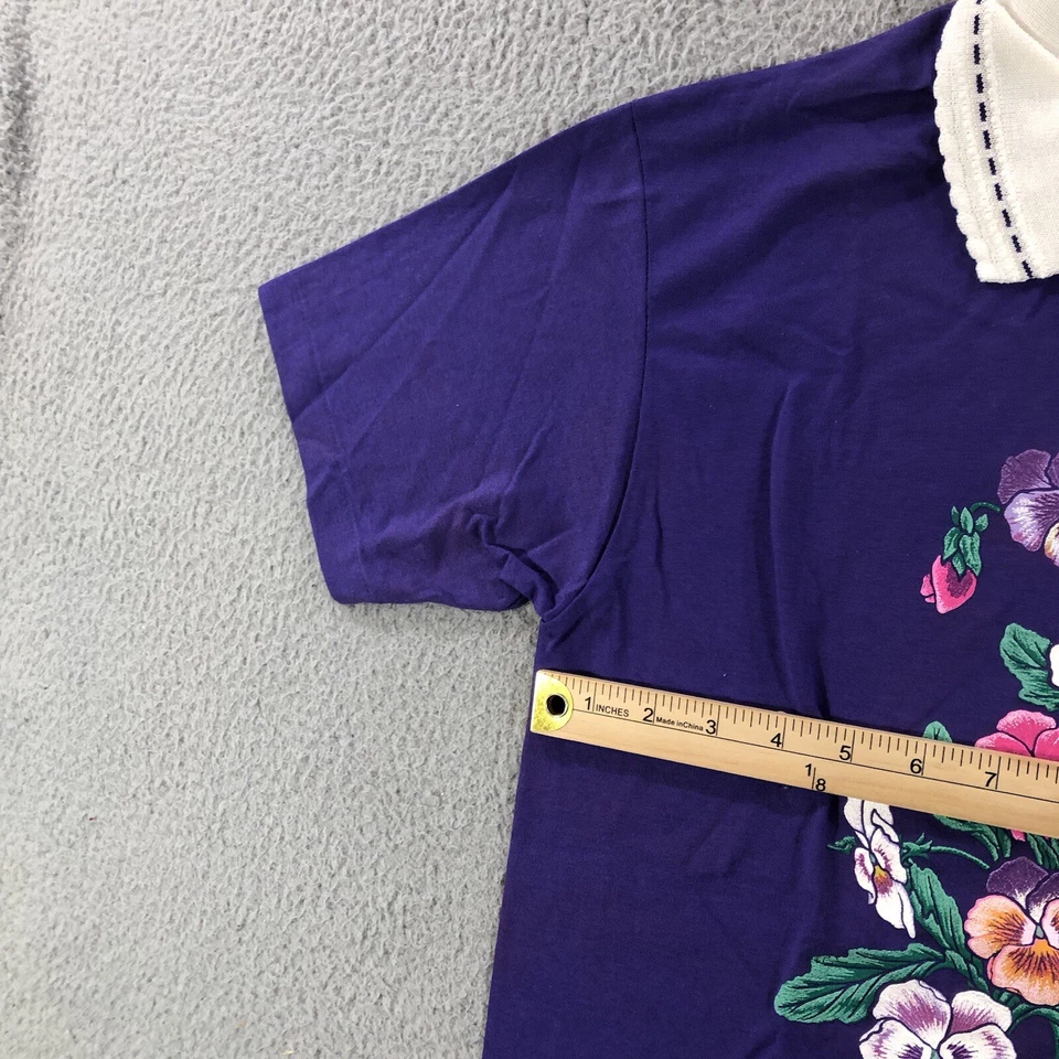 vtg Cracker Barrel T Shirt Women’s M Purple Lace Collar Pansies Flower Single - Image 2 of 4