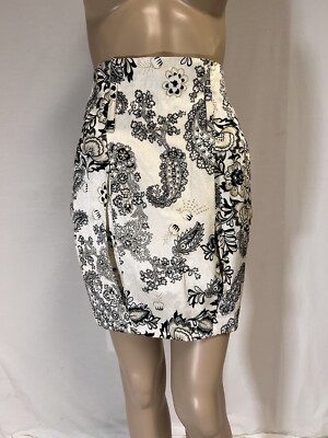 3.1 Philip Lim, Floral White, Black, Gold, High Waist Mini Skirt. Size 2