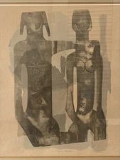 🔥 Vintage Old Modern African Cubist Figural Abstract Lithograph, TOWNSLEY 1973