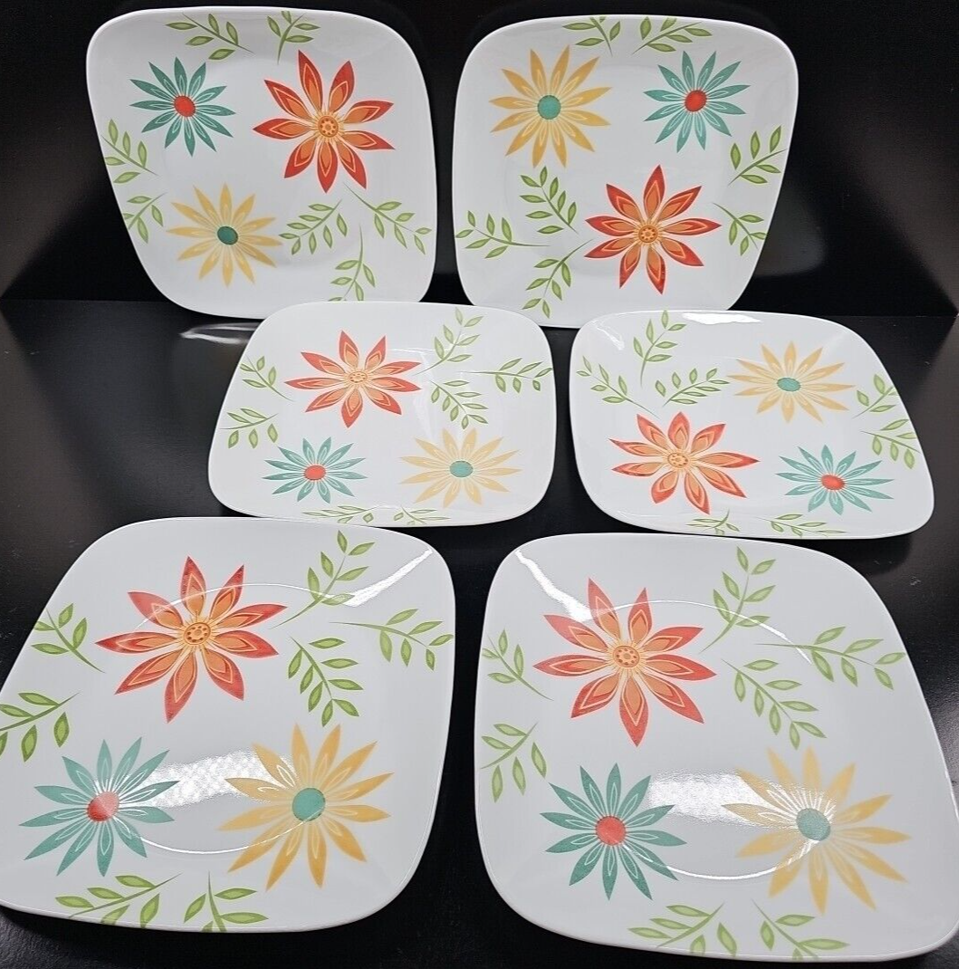 (6) Corelle Happy Days Dinner Plates Set Corning Square Floral Dining  Dishes Lot