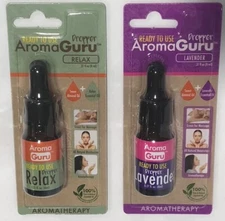 2-Pack Aroma Guru Lavender & Relax  Pure 100% Essential Oil Droppers - Brand New