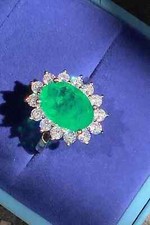 5.20 Ct Oval Natural Emerald  Diamond Wedding Ring 925 Sterling Silver Sz 7