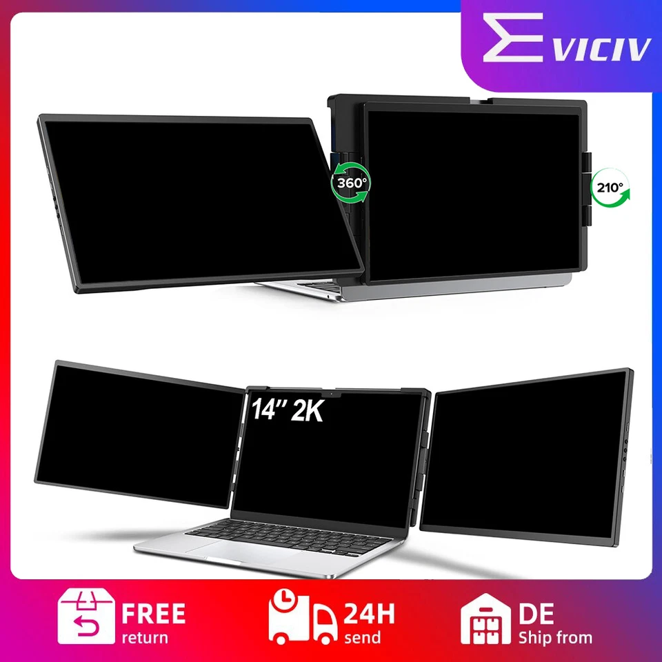 EVICIV 14 Zoll 2K Dual Portable Monitor Tragbarer Bildschirm Für PC Computer