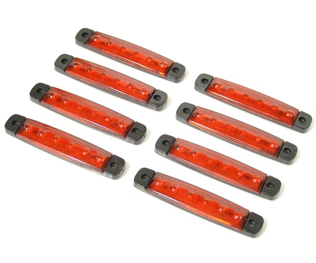 8x Red 6 LED Side Marker Indicator Lights Lamps 24V For Scania Daf Man