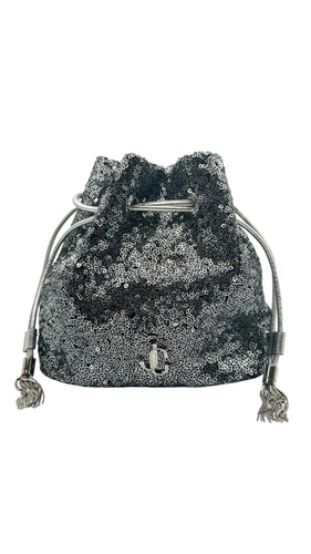 Jimmy Choo Drawstring Chain Shoulder Bag Black Silver 31885