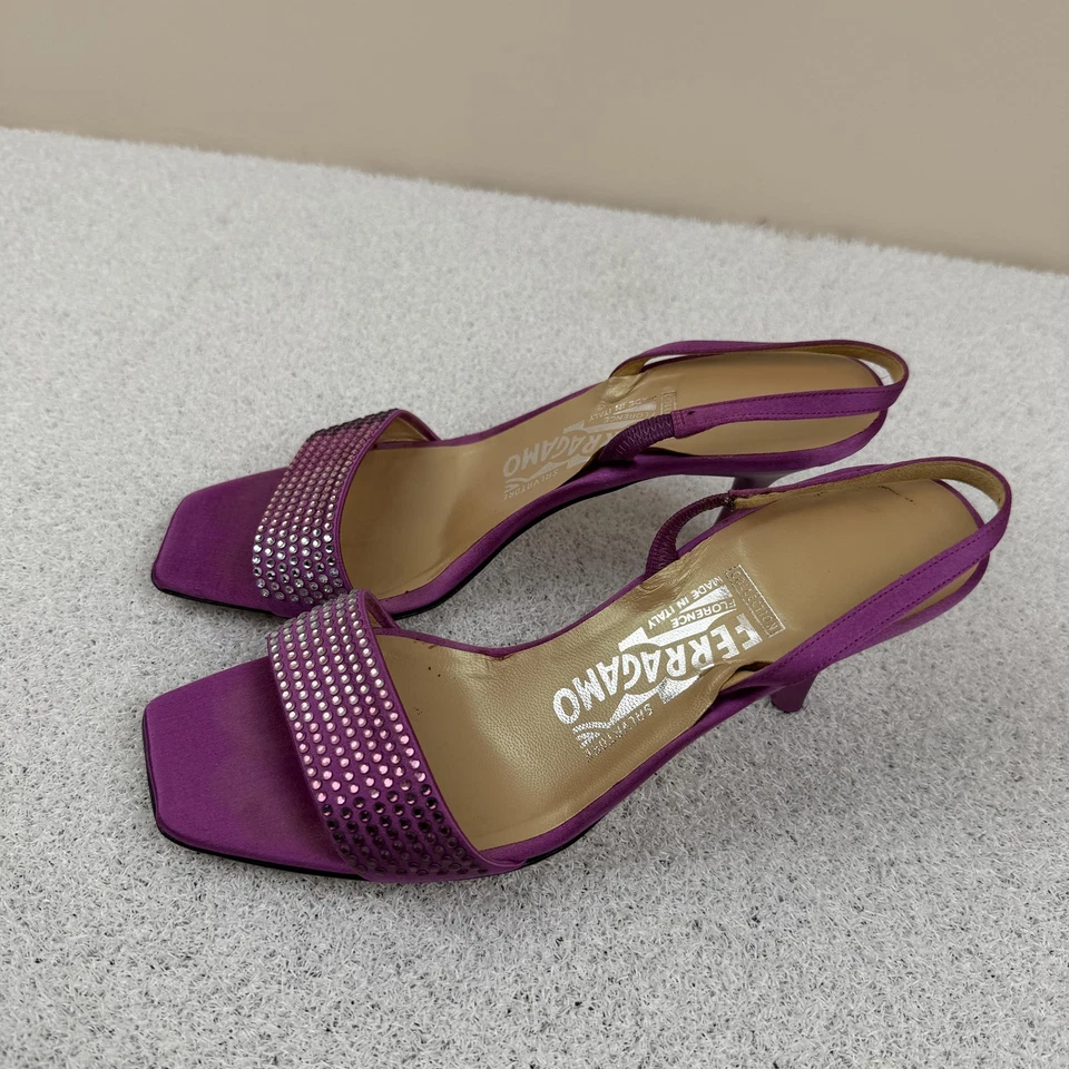 Salvatore Ferragamo туфли женщин размер 7 фиолетовый кристалл слинга каблук Италии недостаток - Изображение 3 из 4