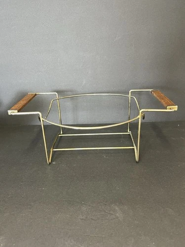Vintage Pyrex 404 Promo Holder Bowl Cradle Carrier Stand Gold Frame Wood Handles