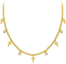 Gold Charm Necklace for Women 14K Gold Plated Dainty round Cubic Zirconia Charm
