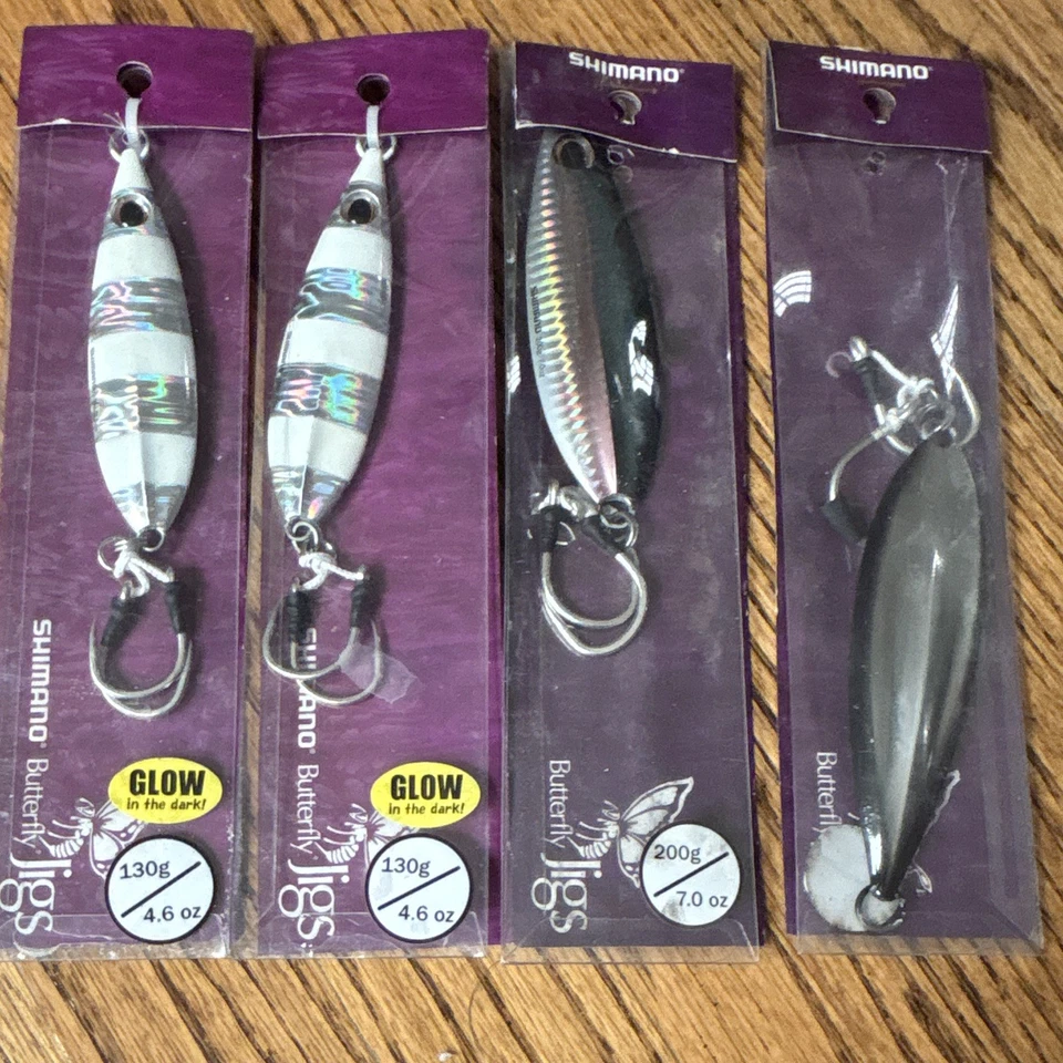 LOT of 4 Shimano BUTTERFLY Jigs. 2 glow in the dark. 200g x2, 130gx2 - Image 1 of 4