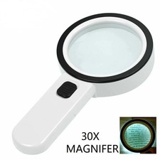 30X Jumbo Handheld Magnifying Glass w/ 12 Bright LED Light Illuminated Magnifier