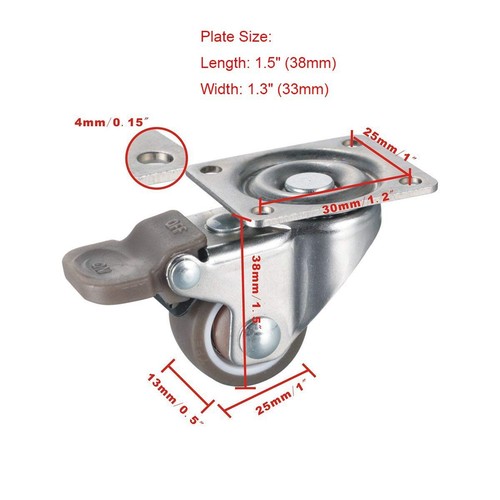 4 Pack 1" Low Profile Casters Wheels Soft Rubber Swivel Caster with 360 Degre... - 第 3/8 張圖片
