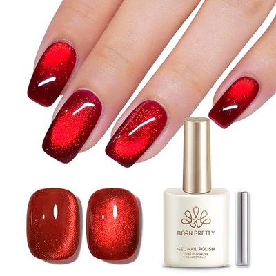 Born Pretty Red Cat Magnetic Eye Gel Nail 0.5 Fl Oz (Pack of 1), ruby red 