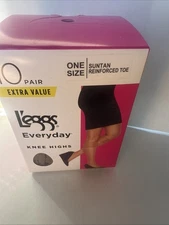 L'eggs Everyday Knee Highs Reinforced Toe 10 Pairs Suntan One Size Q00J97 (A)