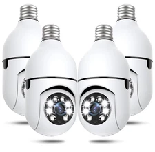 Wireless Outdoor Light Bulb Camera 2K PTZ 360° Night Vision 2-Way Audio 4 Pack
