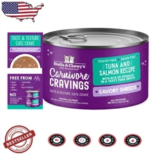 Tuna Salmon Cat Food 24 Cans 5.2oz Savory Shreds Picky Eater Grain-Free