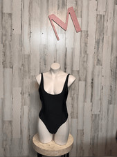 Classic Black Scoop Back Bodysuit  Stretchy Basic Tank One Piece Size Medium