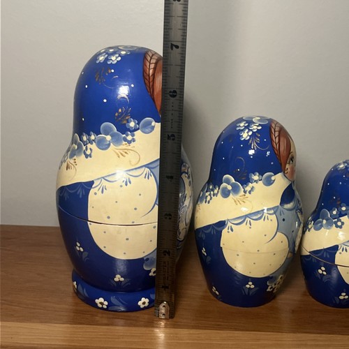 Vintage Hand Painted Russian Matryoshka 5 Piece Set 7”Nesting Dolls - Picture 10 of 12