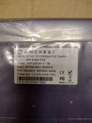 AMCREST, 9-port 10/100mbps poe switch with 8-port poe mod. AMPS9E8P-AT-96
