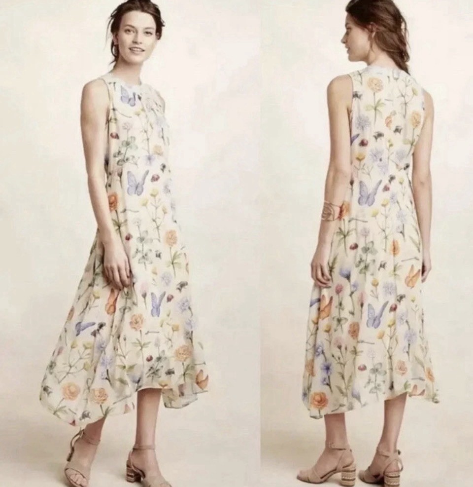 Anthropologie Pankaj & Nidhi "Butterfly Garden" midi dress