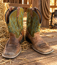 Ariat Pace Setter Kids Cowboy Boots Size 1 Brown Green Square Toe