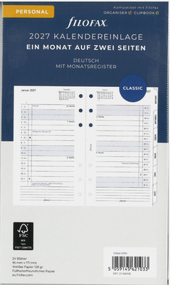 Filofax Kalendereinlage Personal 1 Monat 2 Seiten deutsch 2027 Art. Nr. 27-68456