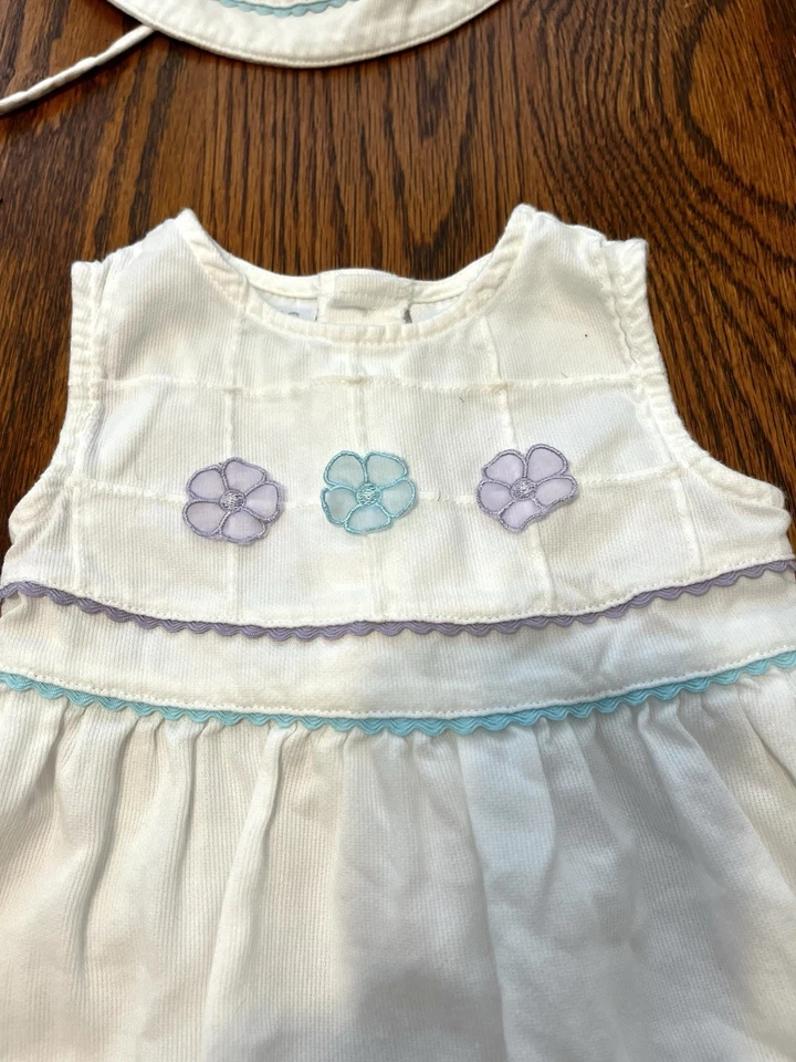 Sundress Bonnet Sz 6-9 Mos White Blue Purple Trim Bloomers  Koala Baby - Image 4 of 4
