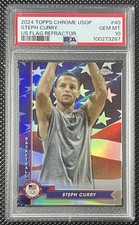 Stephen Curry 2024 Topps Chrome USOP US Flag Refractor /76 PSA 10 Steph Olympics
