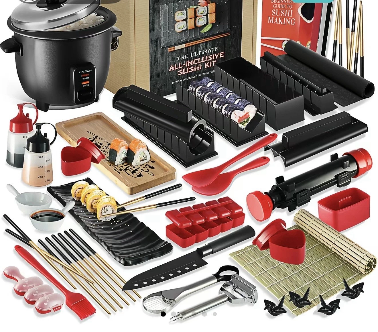 CraftZee Sushi Making Kit Manual Set w/ Bamboo Rolling Mat & Beginner Guide
Opens in a new window or