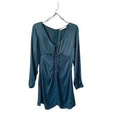 Zara Peasant Pirate Long Sleeve Tie Mini Dress Blue Size Medium