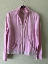Juicy Couture Bubblegum Pink Terry Cloth Track Jacket Size M Silver Metallic Y2K