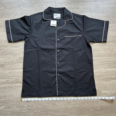 EPTM Men's Button-Down Shirt Piping Short Sleeve Black Size Small