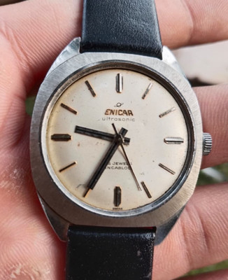 Used Men s Automatic Enicar Watch Stealth Bracelet Black Watch Original Vintage