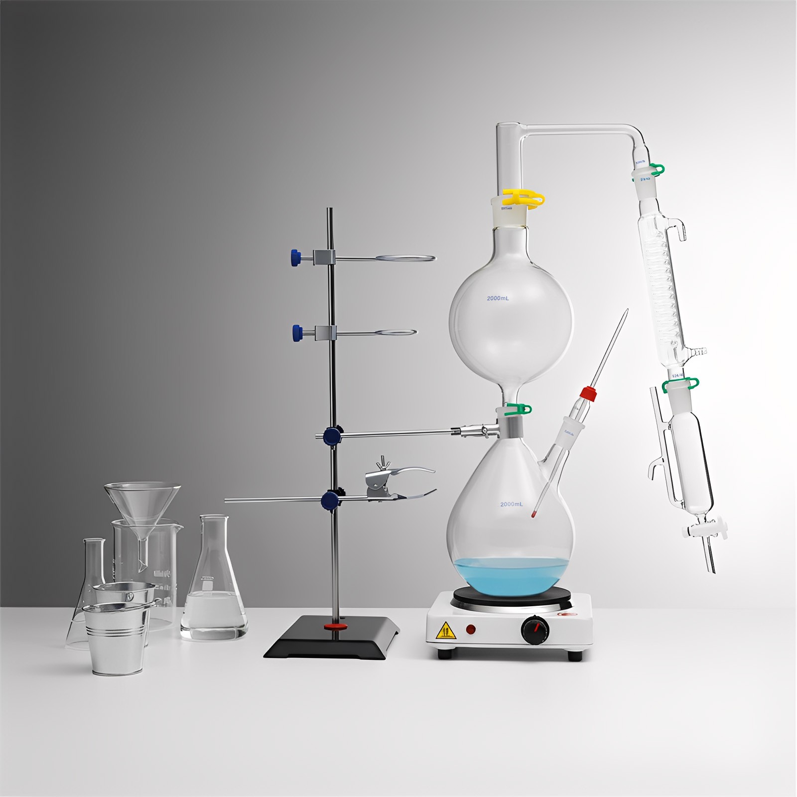 2000ml Glass Distillation Kit with 1000W Heating Plate Essential Oil Lab US Plug thumbnail 6