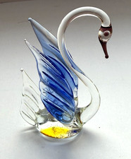 Dainty  Glass Swan Ornament With Soft Hues Of Blue & Yellow Preowned Excellent