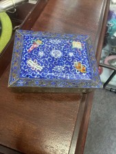 Antique Chinese Early 1900s Enamel Brass Cloisonné Trinket Jewelry Box