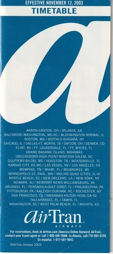 Air Tran Airways US airline 2003 timetable