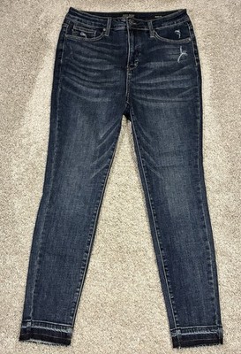 Judy Blue Skinny Fit Jeans Women s 13/31 Dark Wash Distressed Raw Hem JB88417
