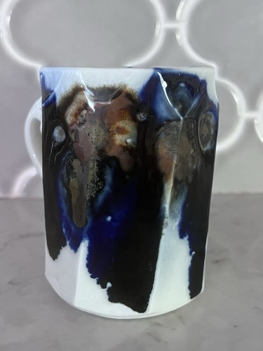VTG Phil Mayhew Studio Pottery Mug Blue Drip Glaze Textured Twist Signed - Picture 3 of 9