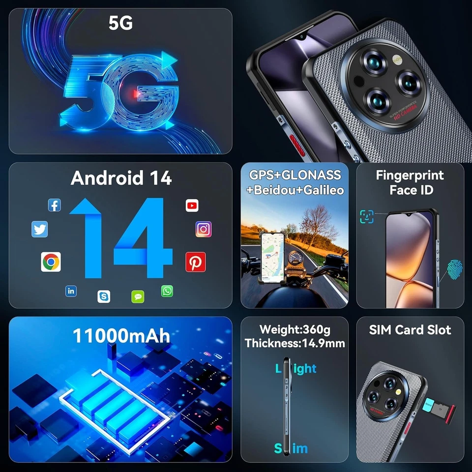 OUKITEL WP35 Pro Rugged Phone 5G 512GB ROM 64MP+32MP Camera Android Smartphone - Image 4 of 4