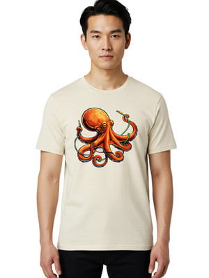 Octopus-2 Mens Graphic Tee, 100% Cotton, Casual Summer Wear