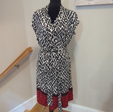 Liz Claiborne Animal Print Dress Size L Black White Sleeveless Faux Wrap